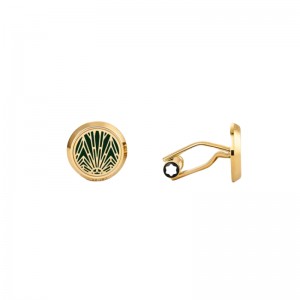 Montblanc Meisterstück The Origin Collection Cufflinks In Stainless Steel With Green Laquer Inlay. Model# 132979