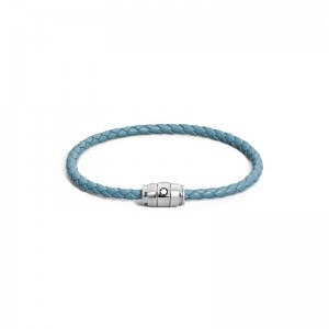 13429363 Three Rings Stainless Steel Smoky Blue Leather Bracelet
