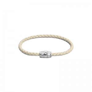 13431463 Three Rings Stainless Steel Leather Bracelet In Cloudy Beige
