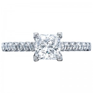 200-2PR5-W Sculpted Crescent White Gold Princess Cut Engagement Ring 0.75