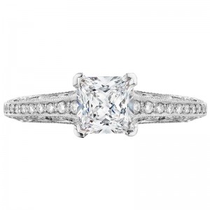 201-2PR5-W Sculpted Crescent White Gold Princess Cut Engagement Ring 0.75