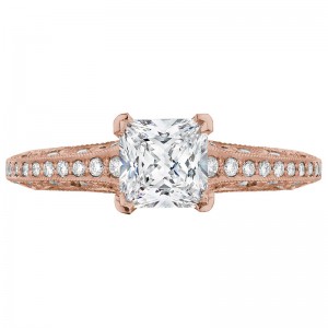 2616PR55-PK Classic Crescent Rose Gold Princess Cut Engagement Ring 1