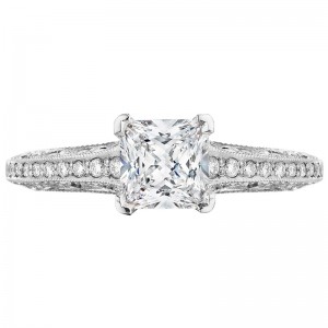 2616PR55-W Classic Crescent White Gold Princess Cut Engagement Ring 1