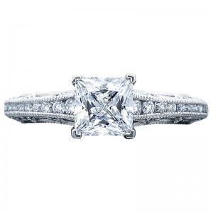 2617PR45 Reverse Crescent Platinum Princess Cut Engagement Ring 0.45