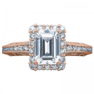 2618EC-8X6PK Reverse Crescent Rose Gold Emerald Cut Engagement Ring 1.75