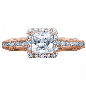 2618PR-45PK Reverse Crescent Rose Gold Princess Cut Engagement Ring 0.45