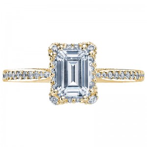 2620EC-LGPY Dantela Yellow Gold Emerald Cut Engagement Ring 2.25
