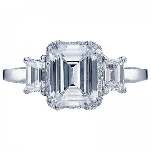 2621EC-SMW Dantela White Gold Emerald Cut Engagement Ring 1