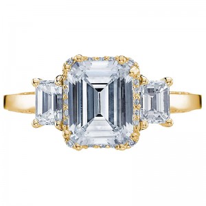 2621EC-MDY Dantela Yellow Gold Emerald Cut Engagement Ring 1.5