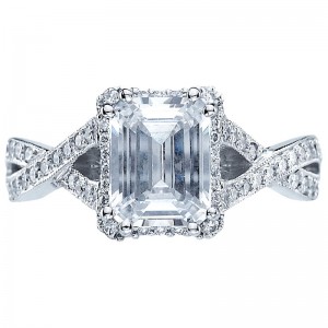 2627EC-SM Dantela Platinum Emerald Cut Engagement Ring 1.25