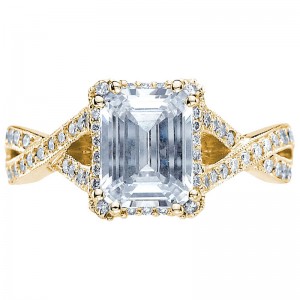 2627EC-MDY Dantela Yellow Gold Emerald Cut Engagement Ring 1.5