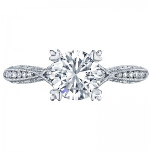 2645RD612 Classic Crescent Platinum Round Engagement Ring 0.75