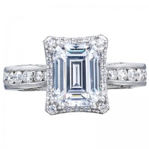 2646-35EC85X65-W Dantela White Gold Emerald Cut Engagement Ring 2.25
