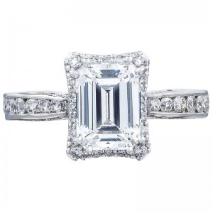 2646-3EC75X55-W Dantela White Gold Emerald Cut Engagement Ring 1.5