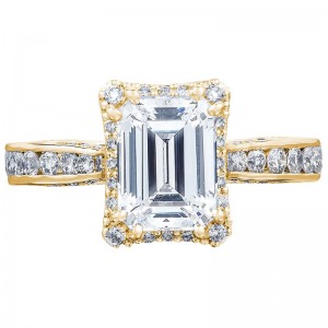 2646-3EC-8X6Y Dantela Yellow Gold Emerald Cut Engagement Ring 1.75