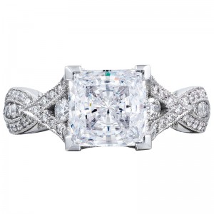 2647PR-65 Ribbon Platinum Princess Cut Engagement Ring 1.75