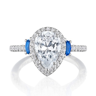 269217PSBS Pear 3-Stone Engagement Ring with Blue Sapphire