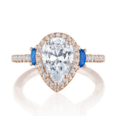 269217PSBS Pear 3-Stone Engagement Ring with Blue Sapphire