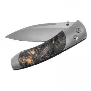 A300-9 Pocketknife With Stainless Blade And Dyed Gray Maple Burl Wood In Titanium