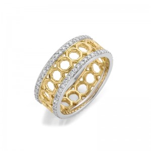 B553 Octave Wide Band In 14 Karat White & Yellow Gold