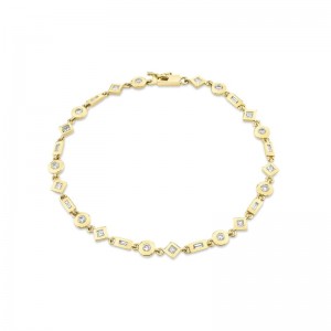 BR410M Mixed Shape Bezel Tennis Bracelet In 14 Karat Yellow Gold