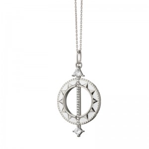 CH-41637 Sapphire & Enamel Sundial Pendant In Sterling Silver