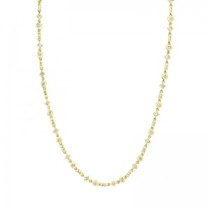 CN413 Mixed Shape Bezel Tennis Necklace In 14 Karat Yellow Gold