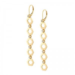ER500 Plain Hex Long Infinity Earrings In 14 Karat Yellow Gold