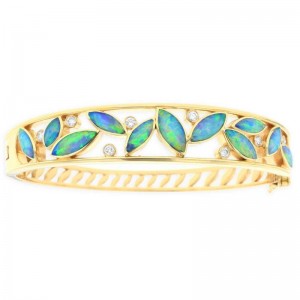 GBRC500XX Opal and Diamond Yellow Gold Bangle