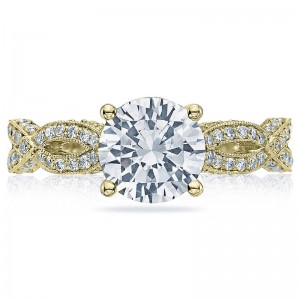 HT2528RD-7Y Ribbon Yellow Gold Round Engagement Ring 1.25