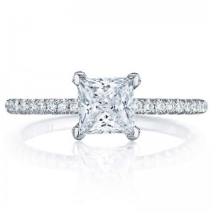 HT254515PR55-W Petite Crescent White Gold Princess Cut Engagement Ring 1