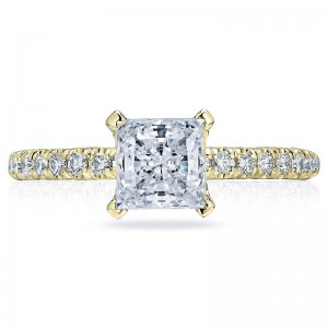 HT2545PR6-Y Petite Crescent Yellow Gold Princess Cut Engagement Ring 1.25