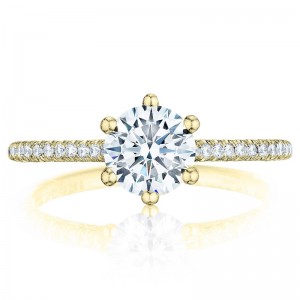 HT254615RD-5Y Petite Crescent Yellow Gold Round Engagement Ring 0.45
