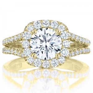 HT2548CU75-Y Petite Crescent Yellow Gold Round  Engagement Ring 1.5