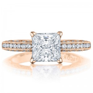 HT2553PR-65PK Classic Crescent Rose Gold Princess Cut Engagement Ring 1.75