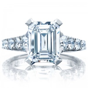 HT2623EC-9X7 RoyalT Platinum Emerald Cut Engagement Ring 2.75