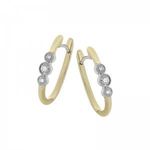 LE4616-Y Medium Hoop Earrings In 18 Karat White & Yellow Gold With Diamonds