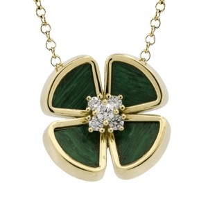 LP4988 18kt Yellow Gold Necklace With Malachite And .15ctw Diamonds