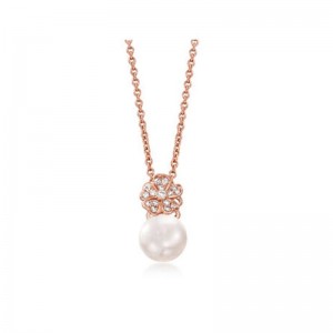 8 mm Akoya Cultured Pearl and Diamond Rose Gold Necklace MPA10379ADXZ