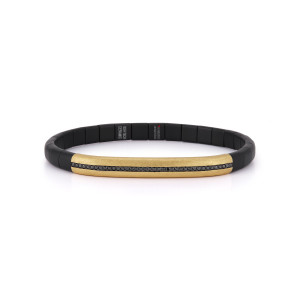 PU4MLUNSDNOGS-XL Bracelet In 18 Karat Yellow Gold/matte Black Ceramic With Black Diamonds