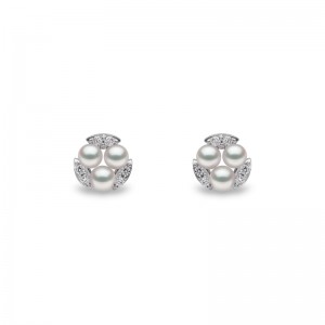 QYE2226-7X London Pearl & Diamond Stud Earrings In 18 Karat White Gold With 6 Akoya Pearls