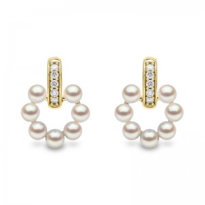 QYE2255-6X London Pearl & Diamond Huggie Earrings In 18 Karat Yellow Gold With 14 Akoya Pearls