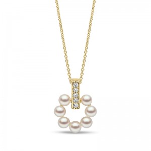 QYP2255-6X London Pearl & Diamond Pendant In 18 Karat Yellow Gold With 7 Akoya Pearls