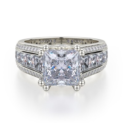 R401-2 Princess White Gold Princess Cut Engagement Ring 1.5