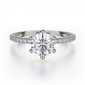 R713-1 Crown White Gold Round Engagement Ring 0.75