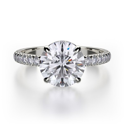 R742-2 Crown Yellow Gold Round Engagement Ring 1.75