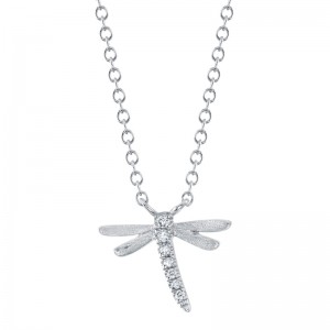 SC55020406V2 Kate Collection Diamond Dragon Fly Pendant In 14 Karat White Gold
