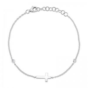 SC55026525 Kate Collection Diamond Bezel Cross Bracelet In 14 Karat White Gold