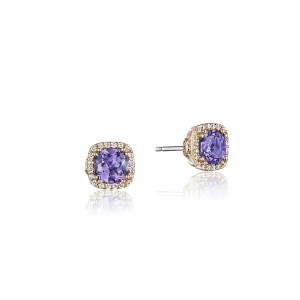 SE244P01 Crescent Crown Amethyst Stud Earrings