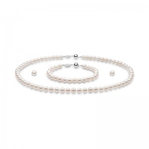 SFO60-7 London Pearl 3 Piece Set In 18 Karat White Gold Includes, Single Strand 18" Necklace